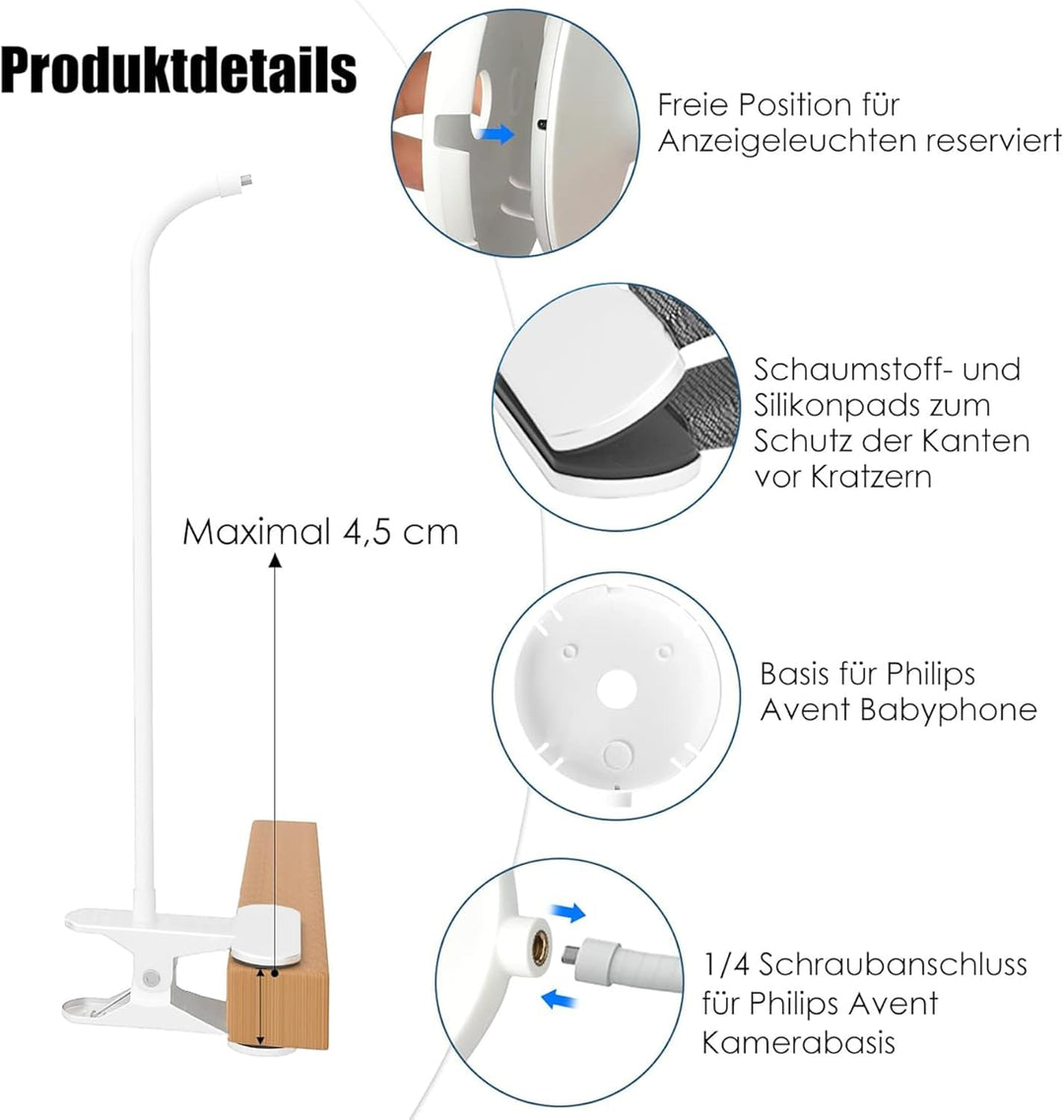 Babyphone Halterung für Philips Avent Baby Monitor SCD843/26, SCD833/26, SCD630/26, Geeignet für Tis