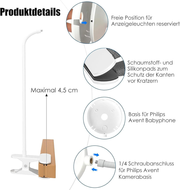 Babyphone Halterung für Philips Avent Baby Monitor SCD843/26, SCD833/26, SCD630/26, Geeignet für Tis