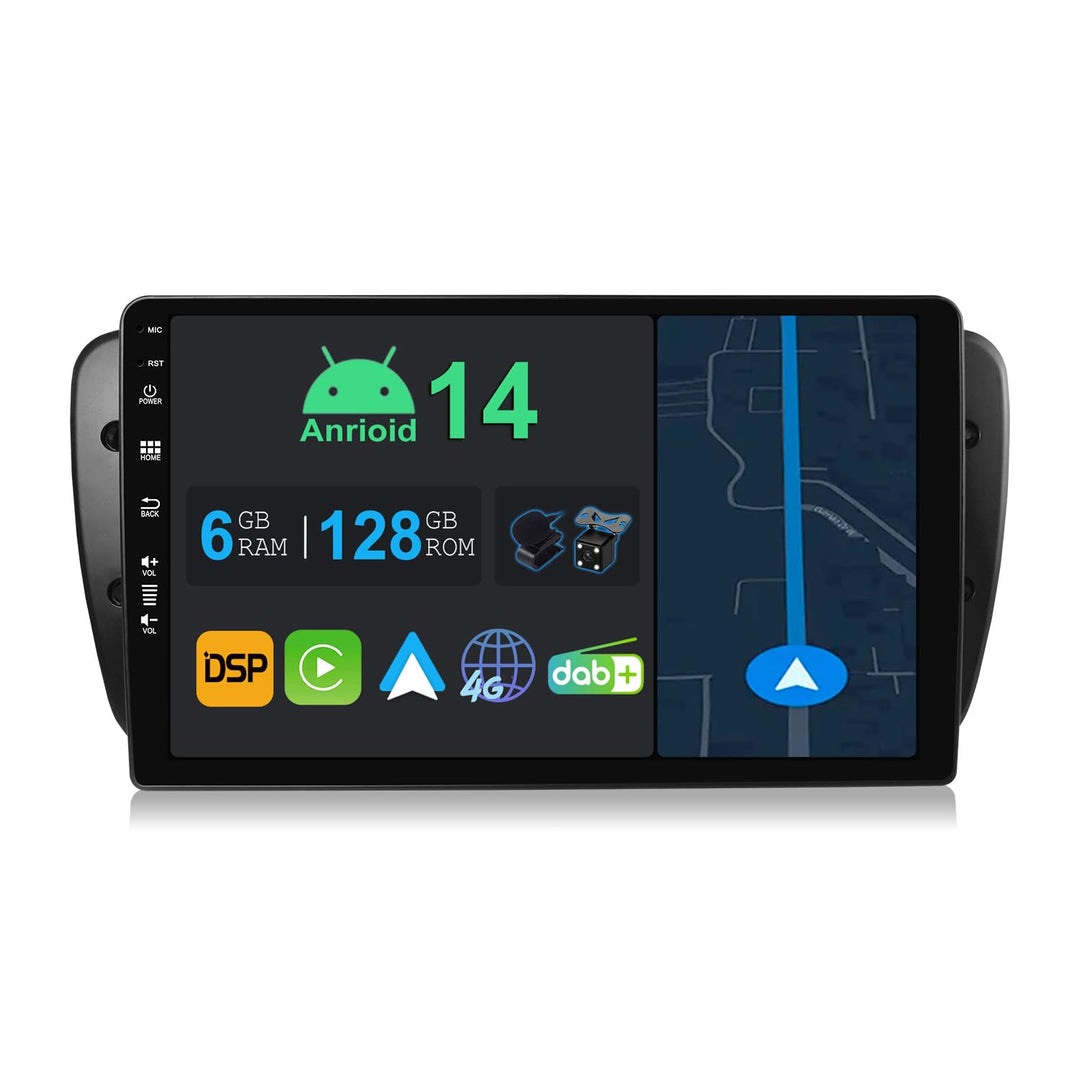 9 Zoll Android 14 Autoradio mit Navi Für Seat Ibiza 6J 2009-2014 | Octa Core | 6GB 128GB | Eingebaut