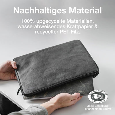 Woodcessories - Nachhaltige Laptoptasche kompatibel mit MacBook 15-16 Zoll Hülle Schwarz - aus Papie