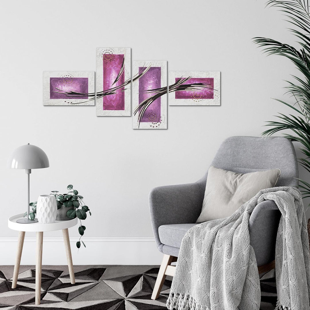 Runa Art Bild Modern Abstrakt - Made in Germany - Wandbilder Grau Lila Violett 4 Teilig 100742c 100