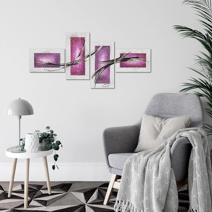 Runa Art Bild Modern Abstrakt - Made in Germany - Wandbilder Grau Lila Violett 4 Teilig 100742c 100