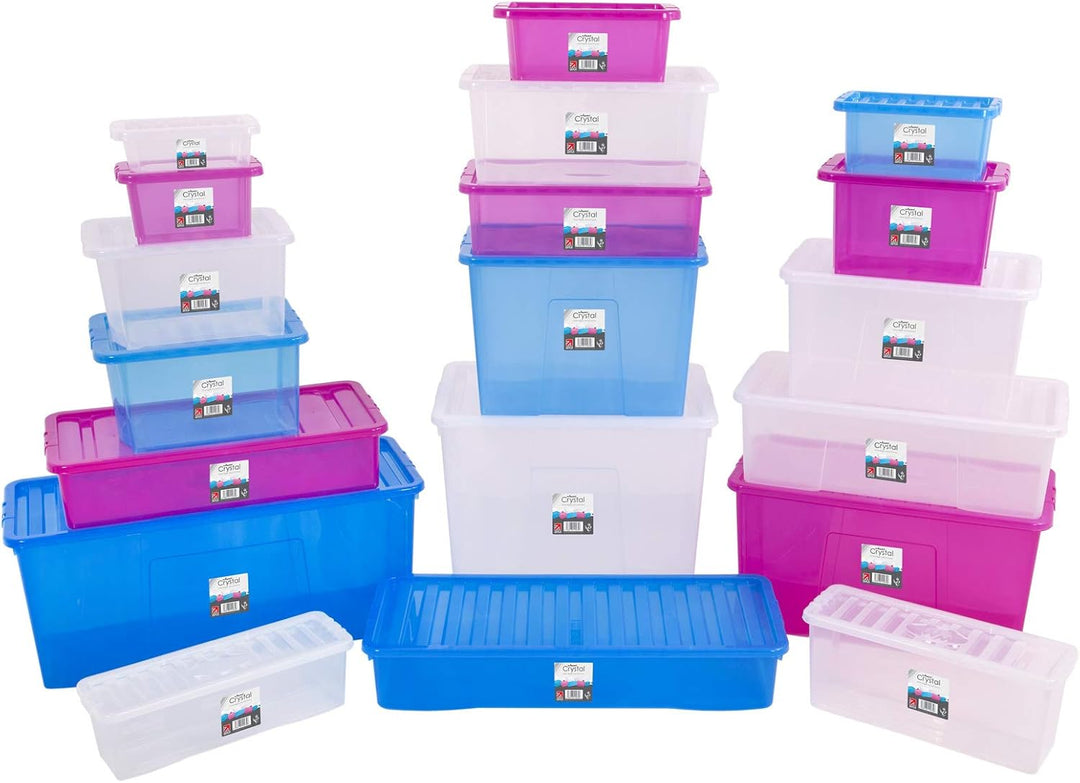 Unterbettbox mit Deckel transparent 55 Liter Stapelbar Aufbewahrungs Box Unterbett Kiste Multifunkti