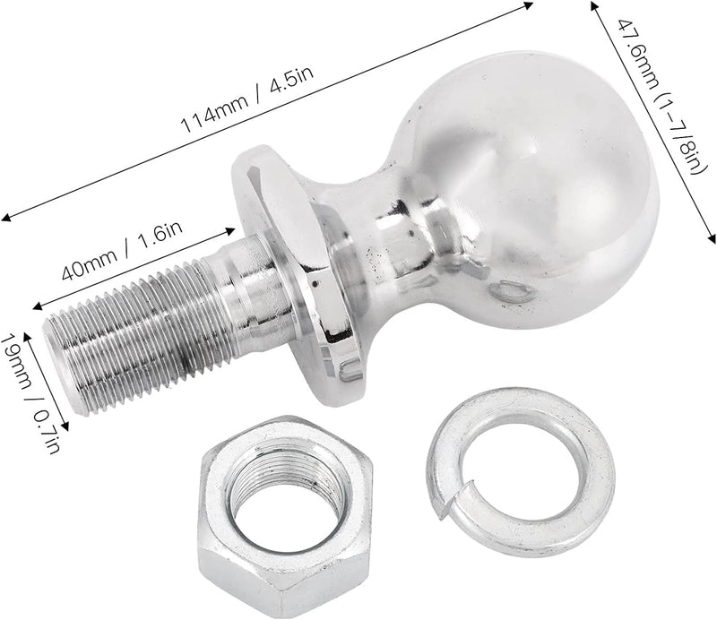 Kugel Anhängerkupplung Zugmaul, 1‑7/8 Zoll Durchmesser Kugel Chrom Sechskantmutter Kupplung Ersatzte