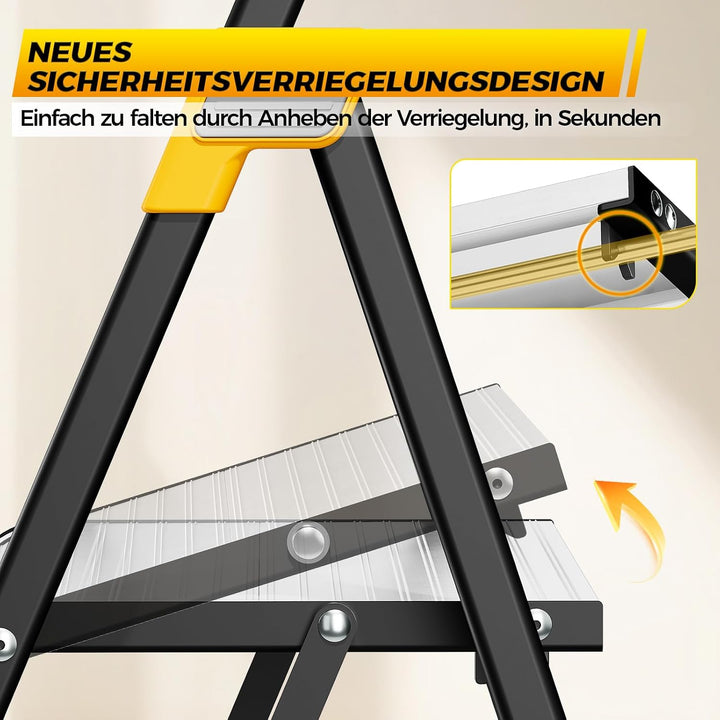 KINGRACK Trittleiter 2 Stufen Klappbar Aluminium, Klappleiter mit Handlauf, Haushaltsleiter Anti-Rut