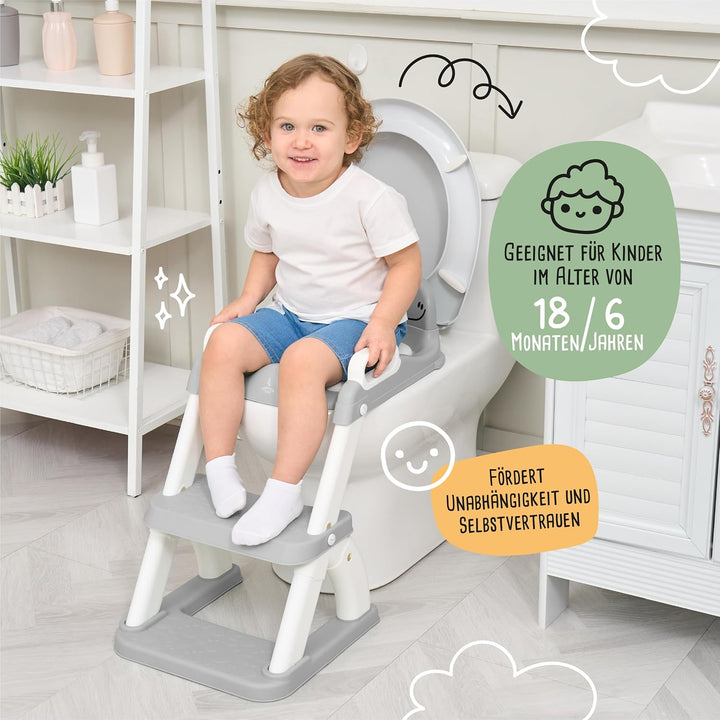 Toilettensitz Kinder mit Treppe – Höhenverstellbarer Kinder Toilettensitz mit Trittstufe & Rückenleh