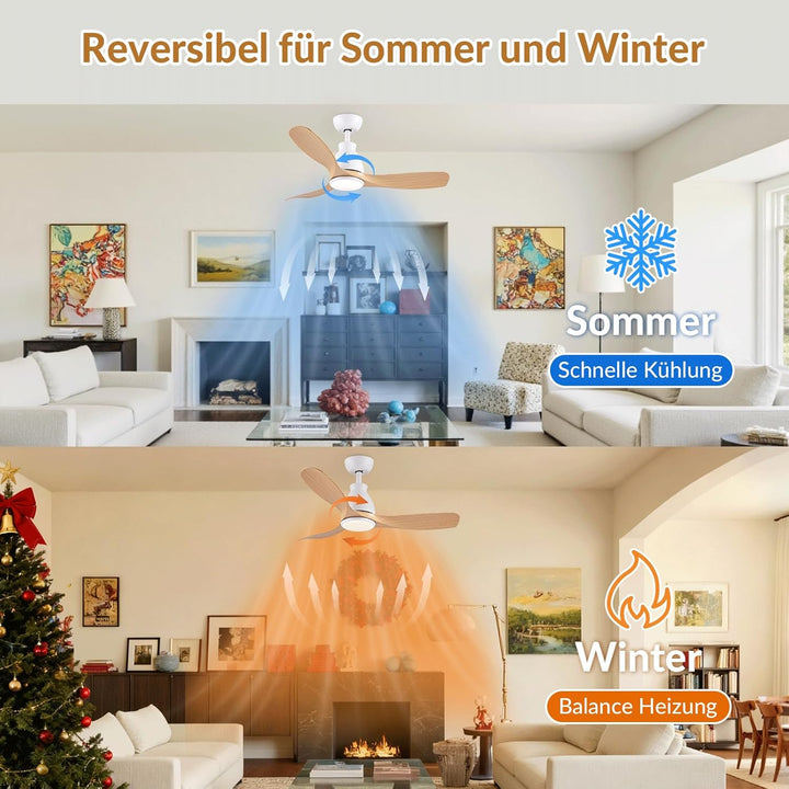 Newday Deckenventilatoren Holzfarbe, 106cm Deckenventilator mit Beleuchtung und Frnbedienung Leise,