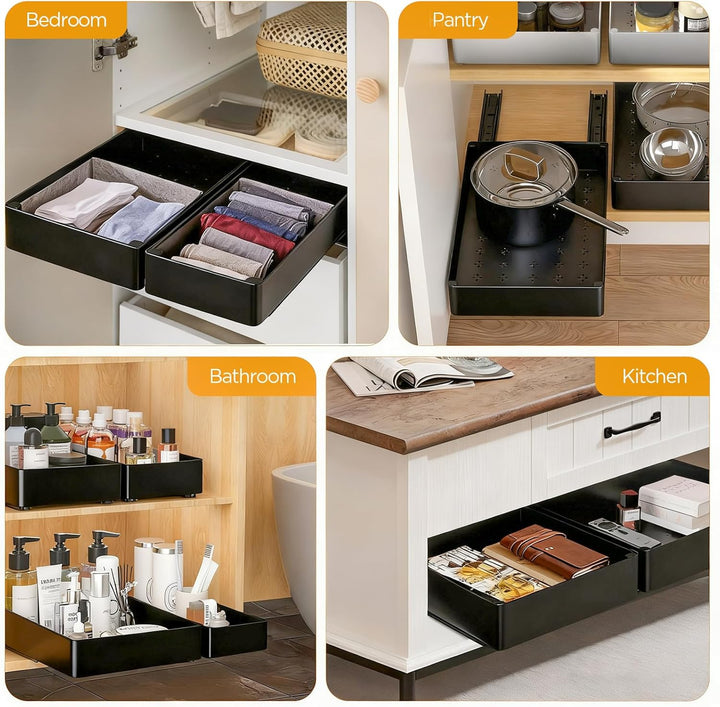 Cozary Teleskopschublade Organizer mit Dämpfungssystem – 3 Grössen (13/18/27x40x7 cm), Ausziehbares