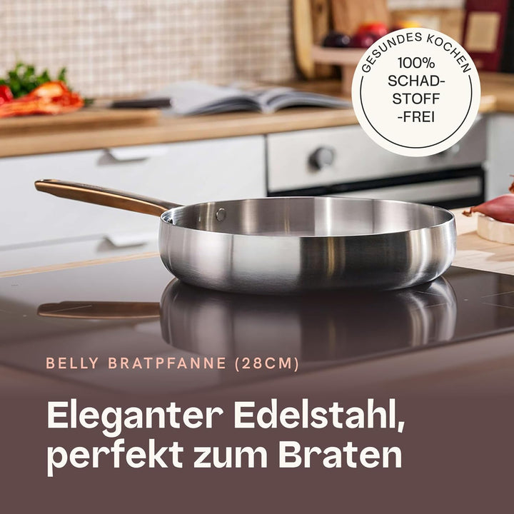 Berghoff Home Edelstahl Pfanne 28cm – ohne PFAS – Universalpfanne für alle Herdarten – Pfanne Indukt
