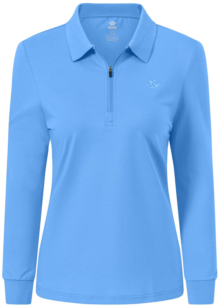 AjezMax Poloshirt Damen Golf Polohemd Langarm Baumwolle Sport Polo Wintershirts mit Reissverschluss