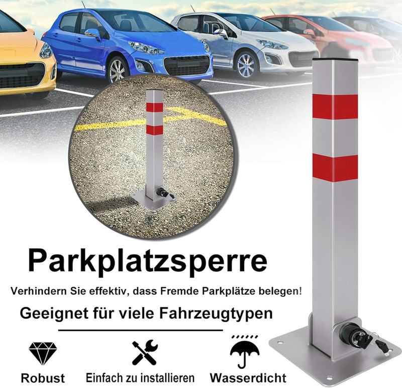 XMTECH 1 Stück Parkplatzsperre Parkpfosten Klappbar mit 3 Schlüssel - Robust und Stabil Absperrpfost