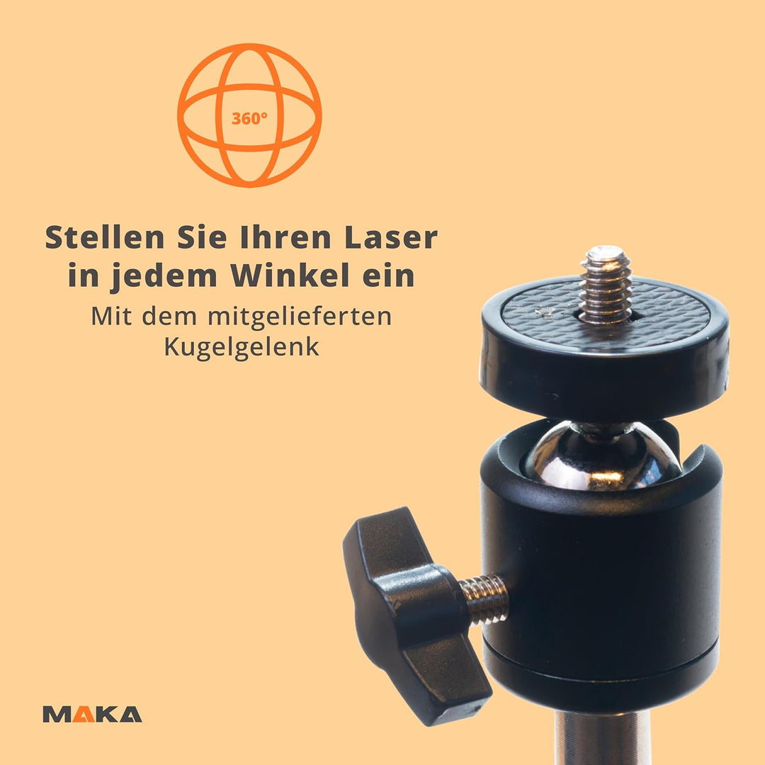 MAKA Schweres Stativ 71 bis 210 cm - Mit 360° Kugelkopf - Für Kamera und Laser - Teleskopstativ - Ba