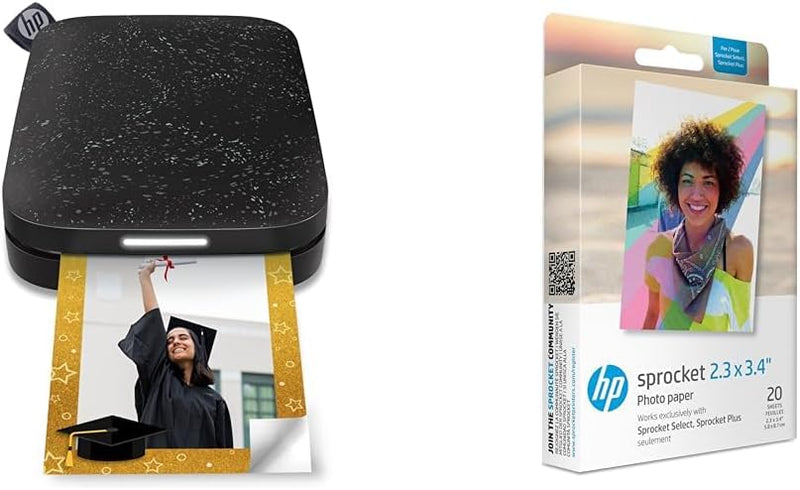 HP Sprocket Portable 5x7.6 cm Sofortbilddrucker (Schwarz) Sprocket 5.8x8.7 cm Premium Zink Sticker F