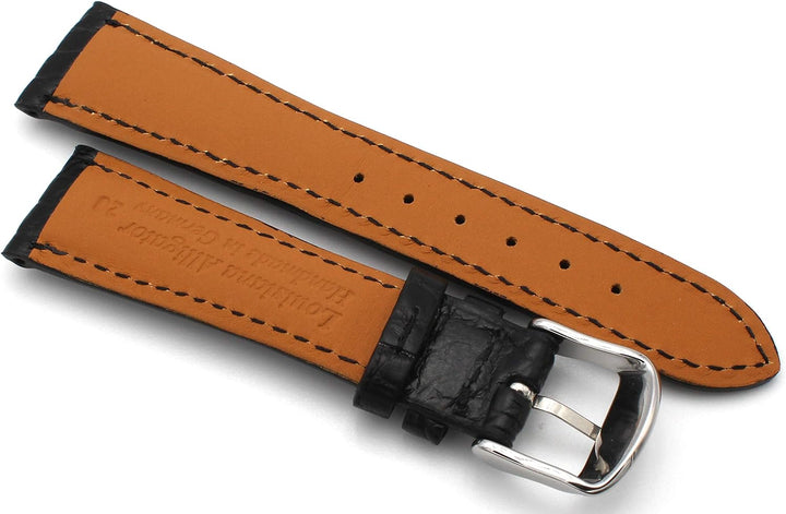 20mm XS Damenlänge Echt Alligator Vintage hangemacht in Deutschland Uhrenarmband in Schwarz