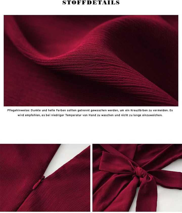Jiraewh Damen Chiffon Kurz Kleid V-Ausschnitt Kurzarm Sommerkleid Tunika Kleider Einfarbig Elegant R