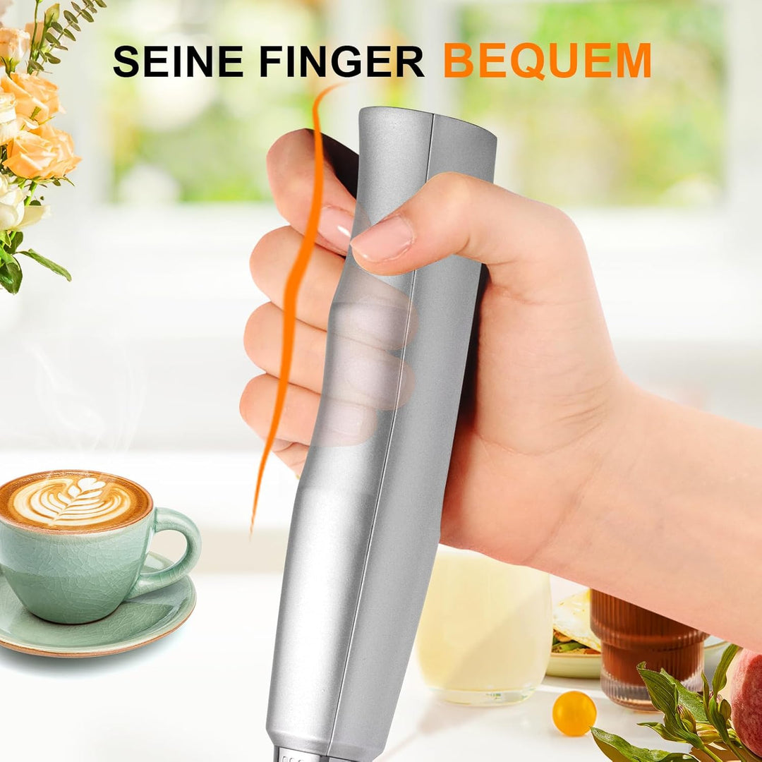 YUSWKO Milchaufschäumer Stab für Kaffee mit Ständer, Usb Wiederaufladbarer Aufschäumer, 3 Schneebese
