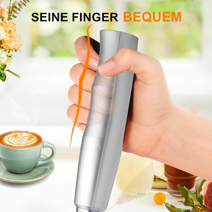 YUSWKO Milchaufschäumer Stab für Kaffee mit Ständer, Usb Wiederaufladbarer Aufschäumer, 3 Schneebese