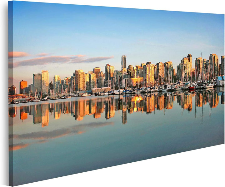 islandburner Bild auf Leinwand Vancouver Downtown Skyline Panorama Bei Sonnenuntergang Bilder Wandbi