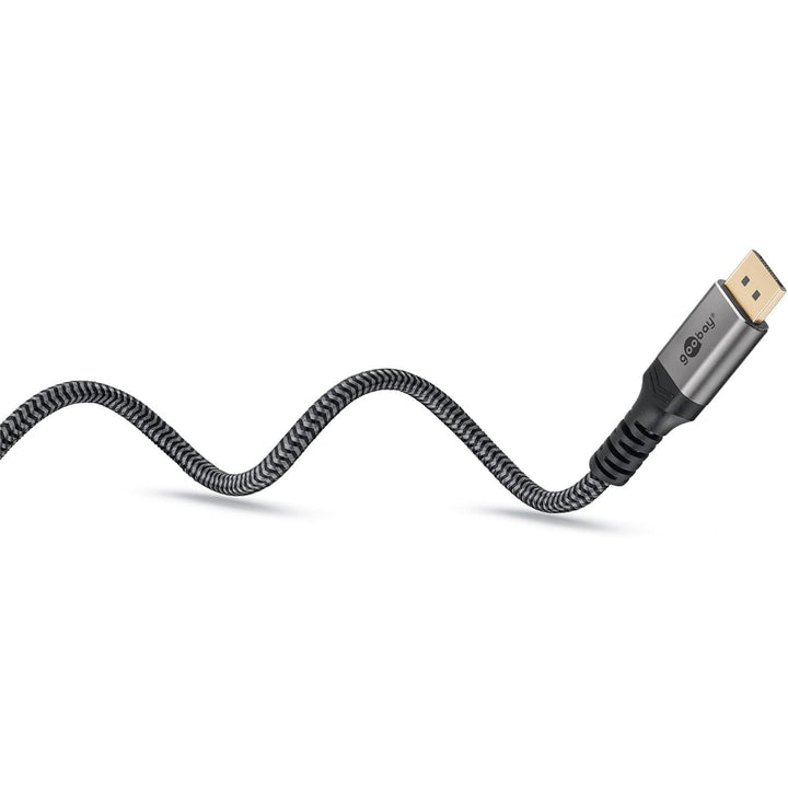 goobay DisplayPort Kabel 2.1-80 Gbit/s, DP-Kabel 16K/60Hz, 10K HDR, 3m - Sharkskin Grey, Metall-Desi