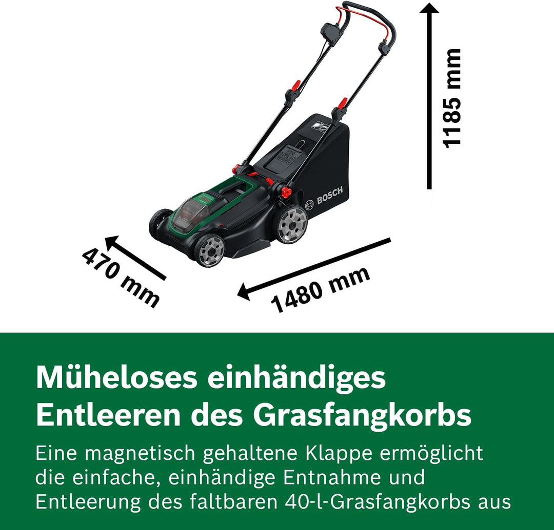 Bosch Akku-Rasenmäher ROTAK18V2-43 (Schnittbreite: 43 cm, Schnitthöhe: 30-75 mm, 40 l Stoff-Grasfang