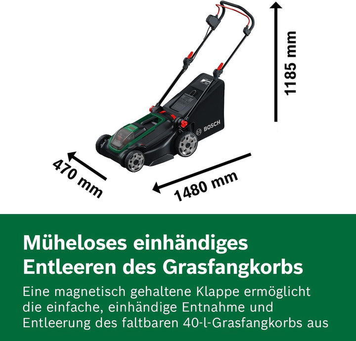 Bosch Akku-Rasenmäher ROTAK18V2-43 (Schnittbreite: 43 cm, Schnitthöhe: 30-75 mm, 40 l Stoff-Grasfang