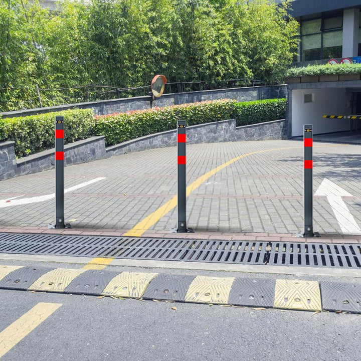 Ikodm 4X Parkpfosten Klappbar, Parkplatzsperren mit Reflexstreifen, Robust Standfuss Absperrpfosten,
