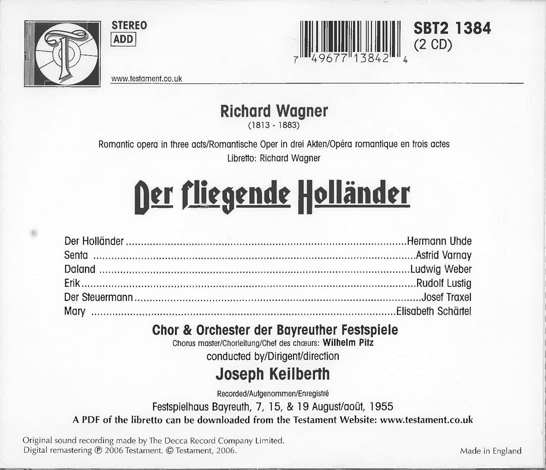 Der Fliegende Holländer (Bayreuth 1955), Audio-CD