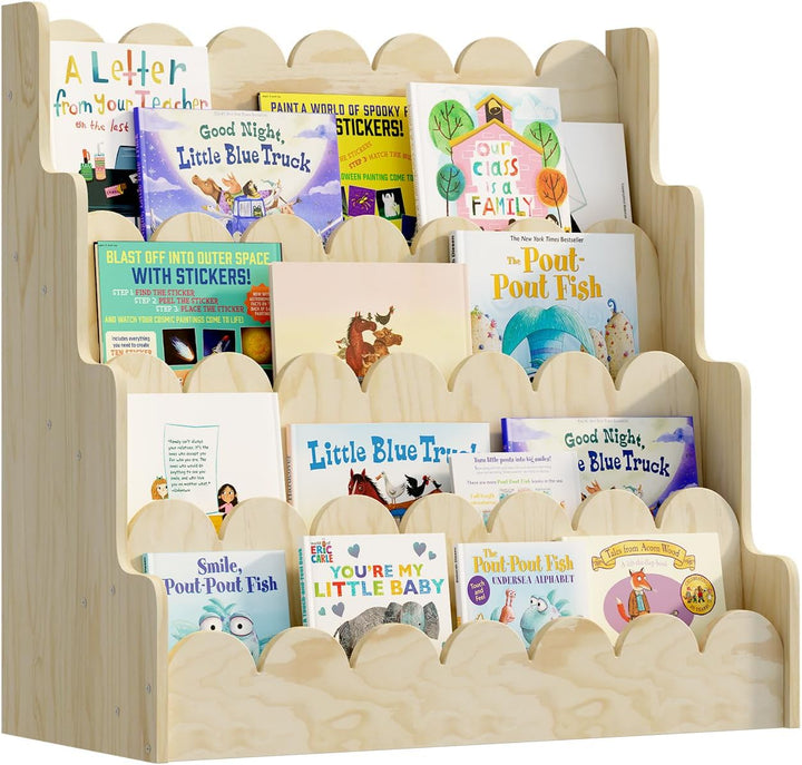 Bücherregal Kinder aus Kieferholz, Kinderregal mit 4 Ablage montessori Regal stehend für Kinderzimme