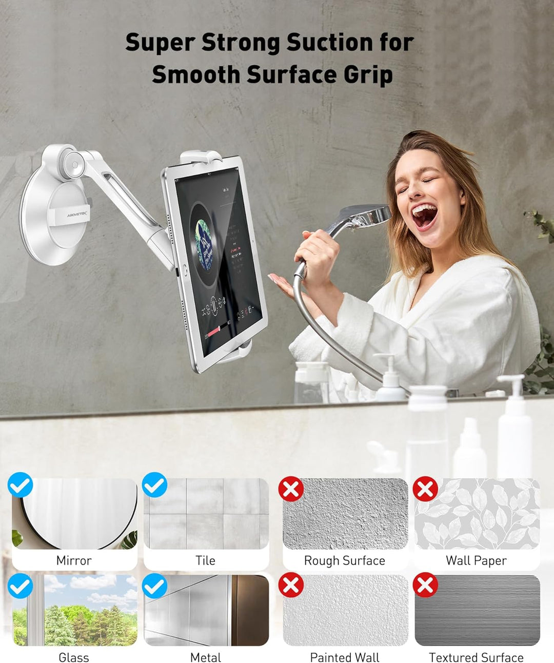 AboveTEK Tablet & Handy Ständer mit Saugnapf – Faltbare 360° Halterung Auto für iPad/Smartphones (4–