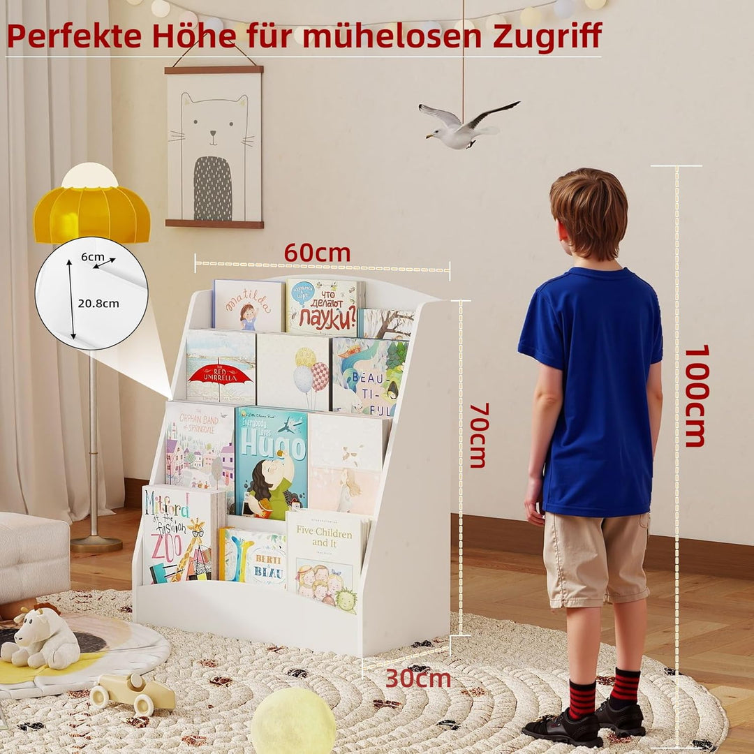 1 Stück Bücherregal Kinder mit 4 Offenen Fächern, Buchregal Bücher Regal Kinderregal Kinderzimmer Au