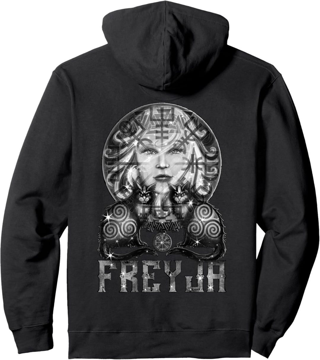 Freyja Nordische Göttin mit Katzen & Magischen Symbolen Pullover Hoodie