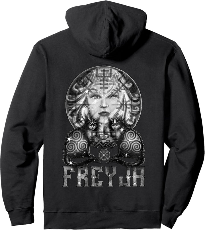Freyja Nordische Göttin mit Katzen & Magischen Symbolen Pullover Hoodie