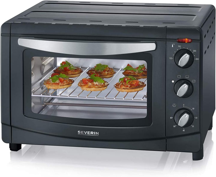 SEVERIN TO 9560 Back- und Toastofen (1.500 W, Inkl. Pizzastein, Grillrost und Backblech, 20 L) silbe