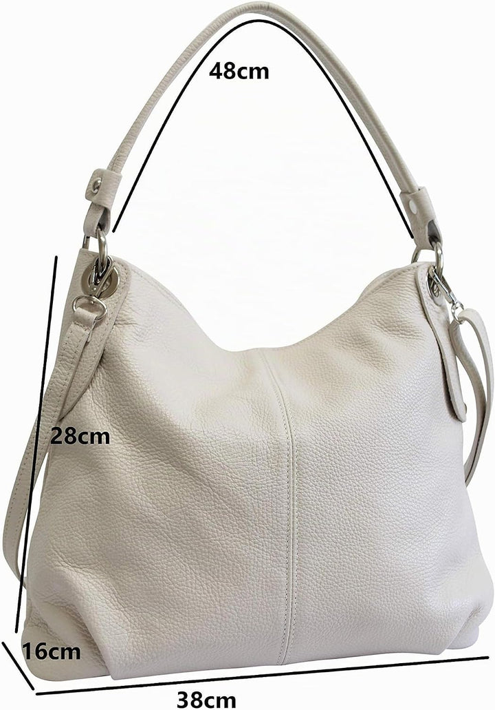 AMBRA Moda Damen echt Ledertasche Handtasche Schultertasche Beutel Shopper Umhängtasche GL012 Sand,
