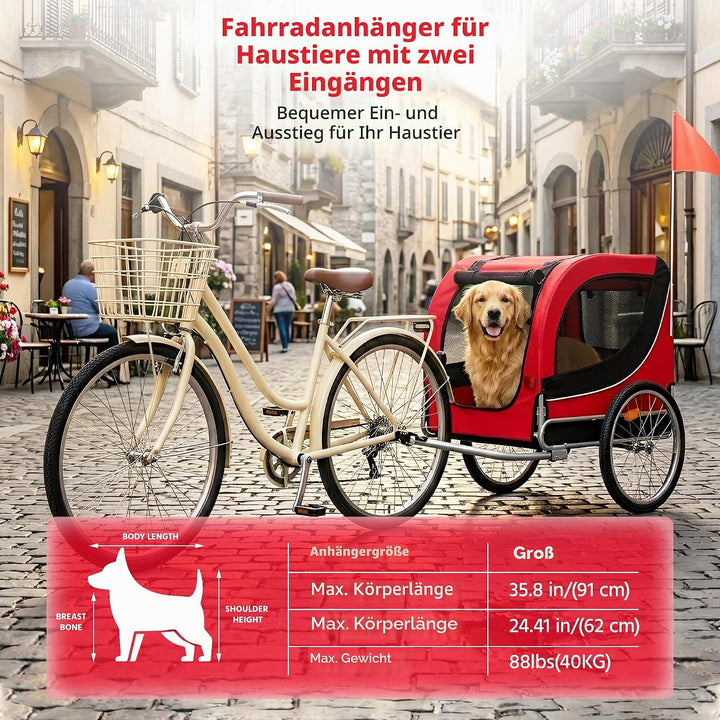Klappbarer Hundefahrradanhänger &amp; Hundebuggy mit Dachöffnung Rot, Rot