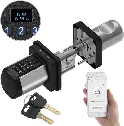 VisorTech Zylinderschloss: Elektronischer Tür-Schliesszylinder, Code, 2 Schlüssel, Bluetooth, IP44 (