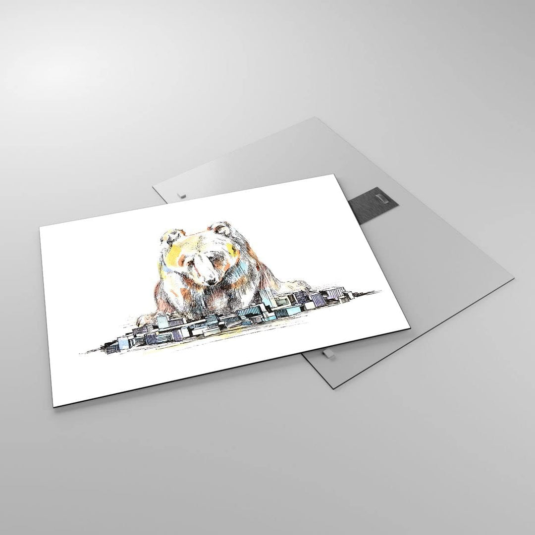 ARTTOR Bilder auf Glas Bär Spielzeug Spiel Illustration Glasbild 70x50cm Wandbilder Dekoration Wohnz