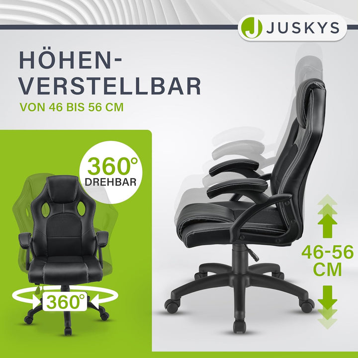 Juskys Racing Schreibtischstuhl Montreal ergonomisch höhenverstellbar & gepolstert 120 kg belastbar