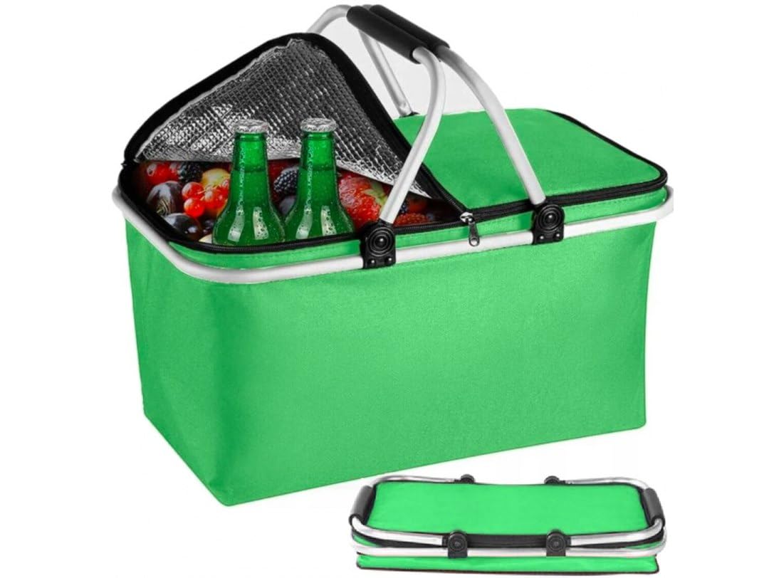 Kühltasche Gross 43x23x21 cm - Isolierte Picknickkorb Thermo mit Aluminiumrahmen - Kühlkorb für Büro