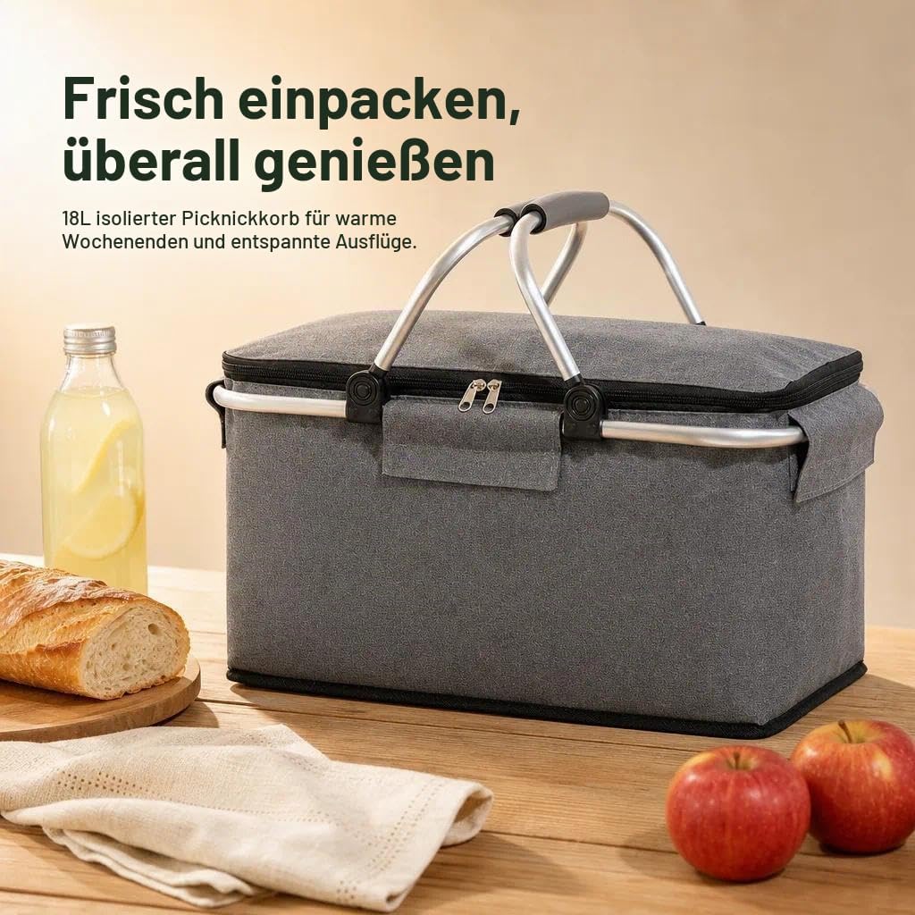 Einkaufskorb Faltbar, Einkaufskorb mit Kühlfunktion, Thermo als Picknickkorb, Tragekorb, für Picknic
