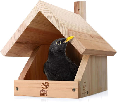 wildtier herz I Amsel Nistkasten aus verschraubtem Massiv-Holz - Wetterfest & Unbehandelt, Vogelhaus