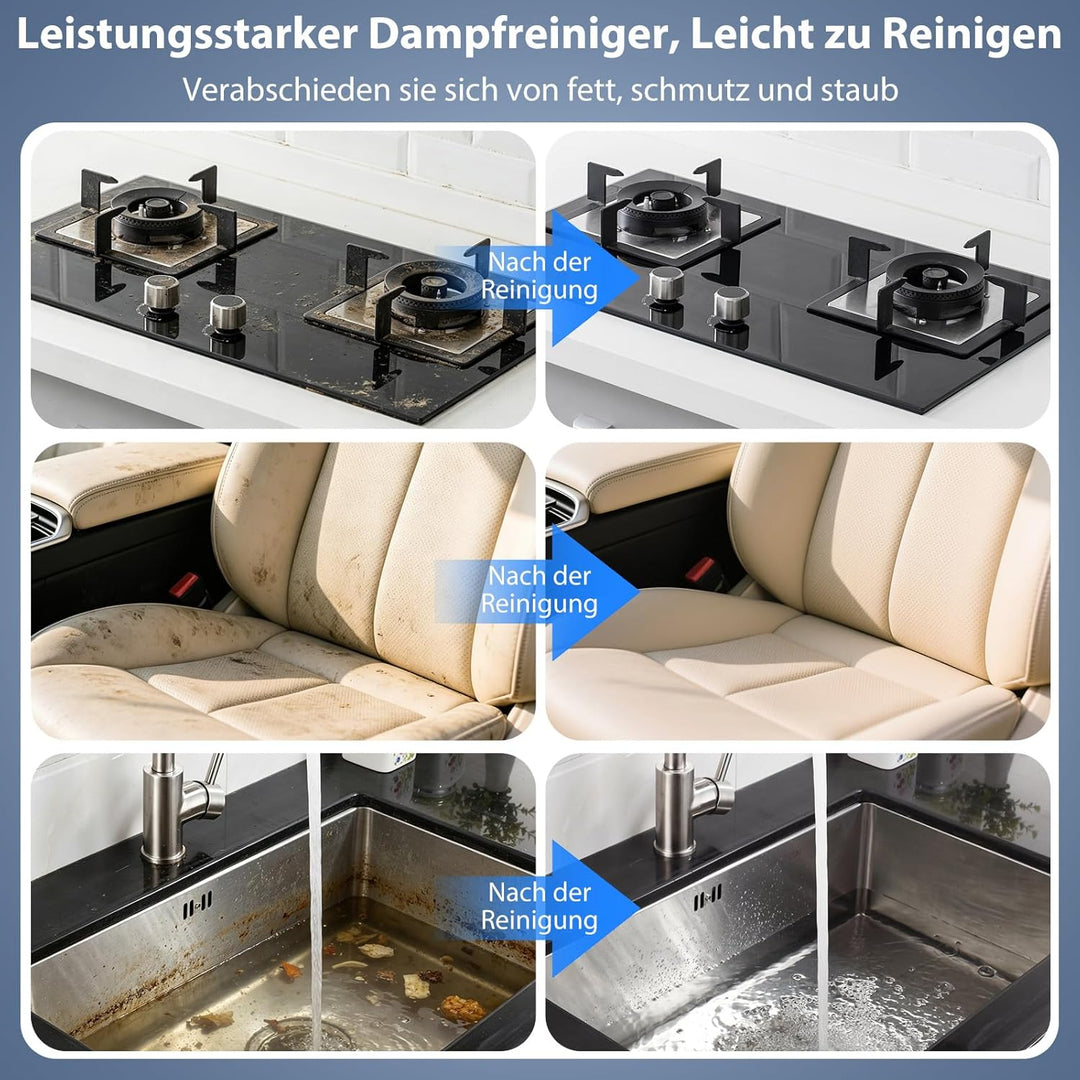 1.4L Dampfreiniger Handgerät, Tragbarer Handdampfreiniger mit 7 Zubehörteilen, Steam Cleaner, 15s Sc