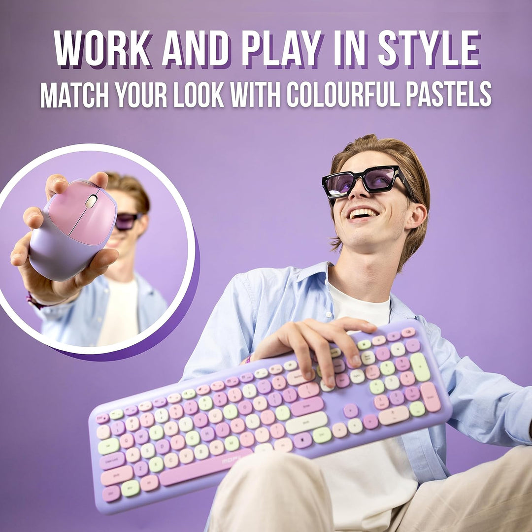 Silvergear® Retro Kabelloses Funk Tastatur & Maus Set QWERTY | Retro Vintage Design Schreibmaschinen
