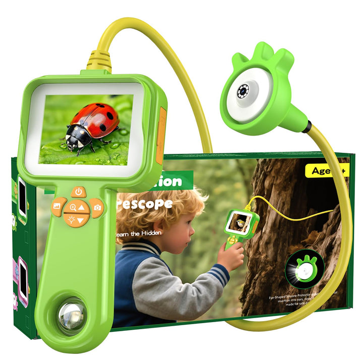 FINIBO Endoskopkamera Kinder – 2.4" Display Kids Endoscope, Spielzeug Endoskop mit Licht, Insekten B
