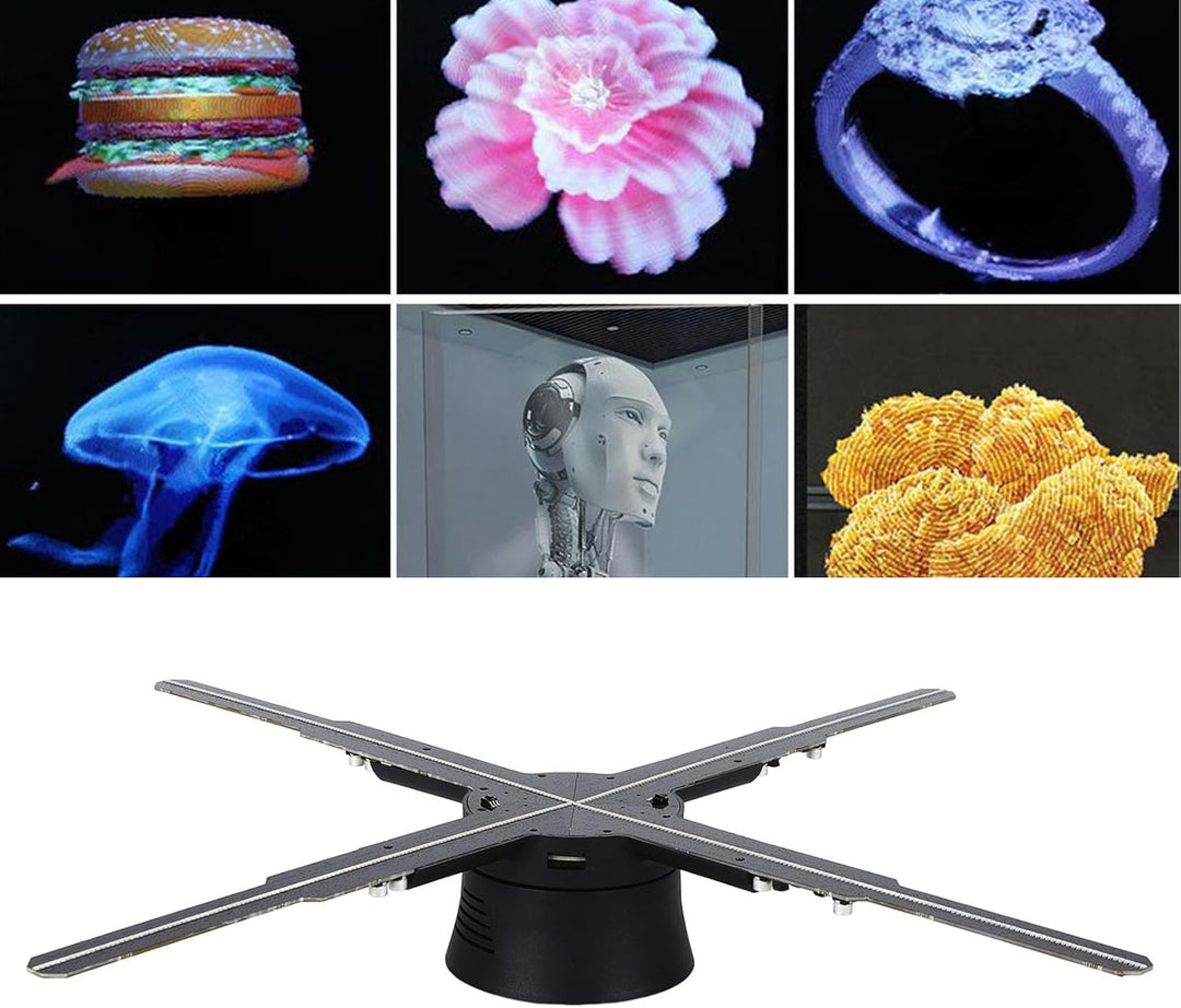 Holografischer 3D-Projektor, 3D-Hologramm-Lüfter, Werbedisplay-Maschine mit 510 LED-Perlen und 4 Flü
