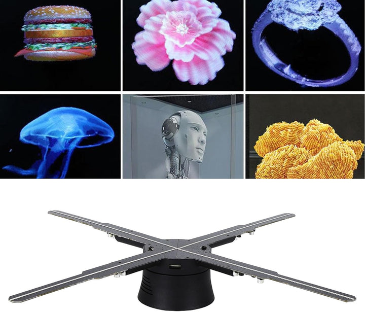 Holografischer 3D-Projektor, 3D-Hologramm-Lüfter, Werbedisplay-Maschine mit 510 LED-Perlen und 4 Flü