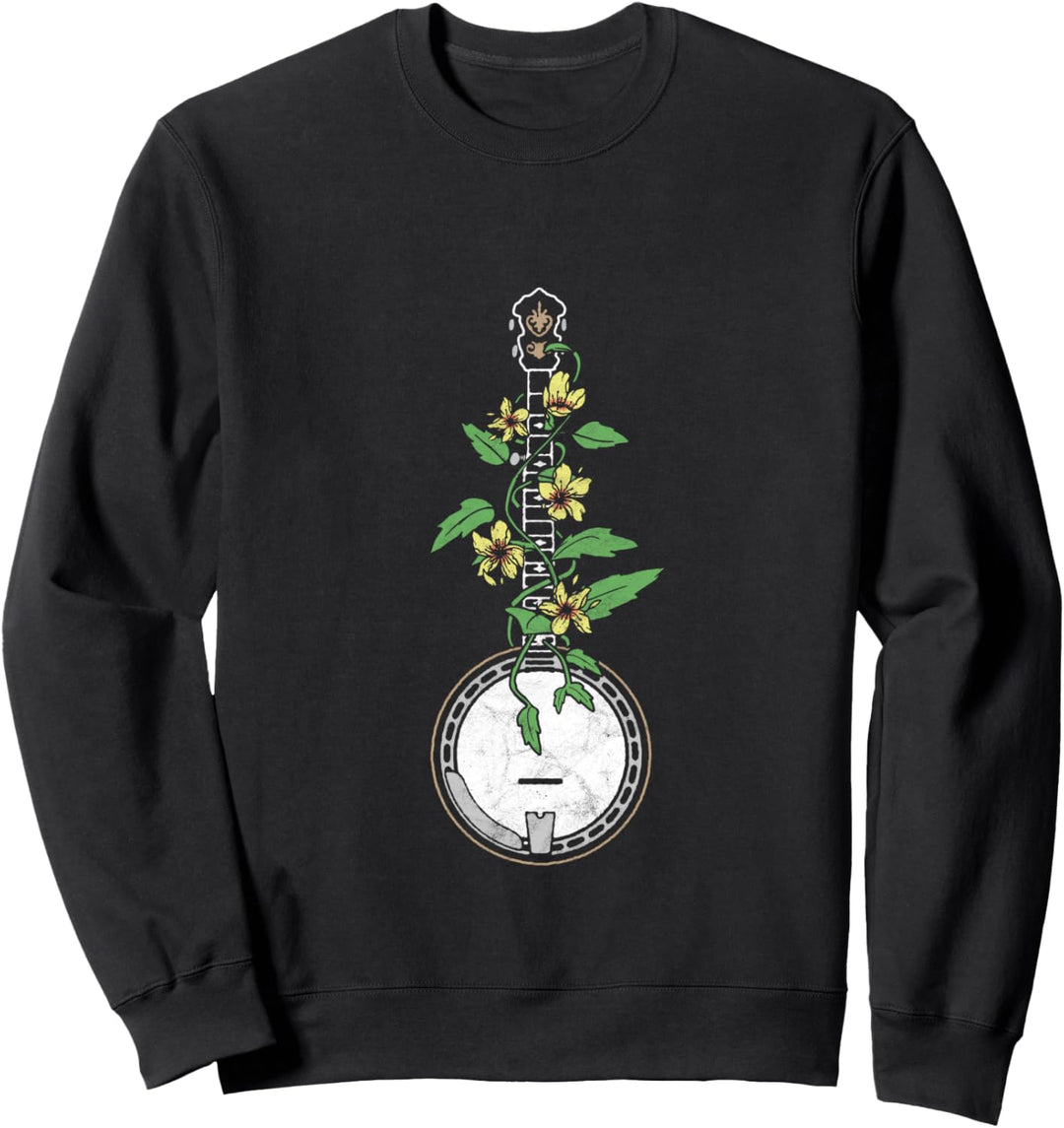 Banjo Vine & Flowers Vintage Artistic Acoustic Music Design Sweatshirt