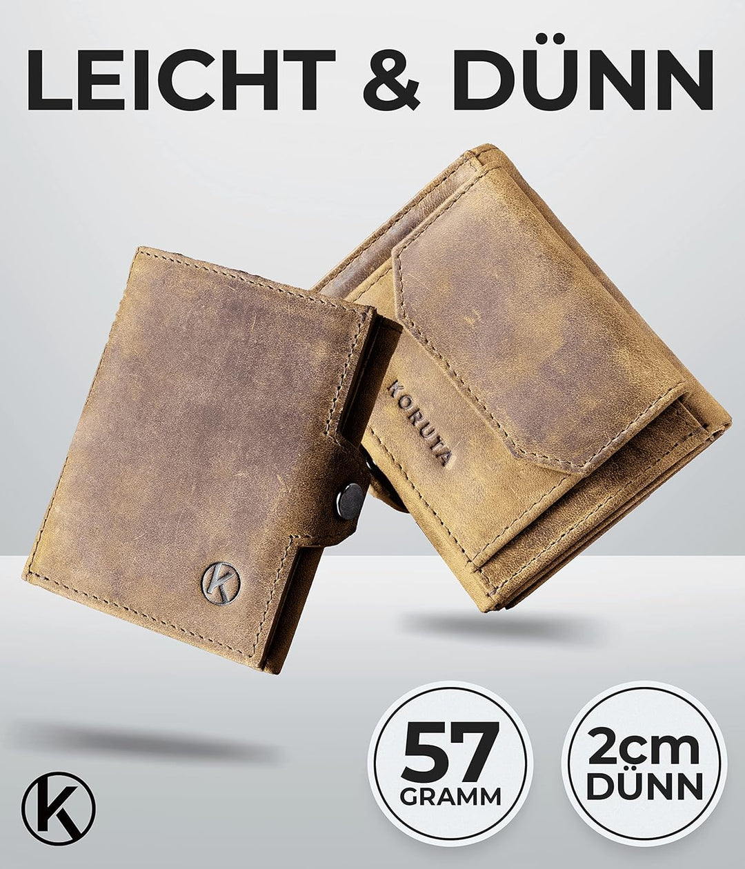 KORUTA® Slim Wallet mit XL Münzfach & RFID Schutz - Kartenetui - Mini Geldbörse für Herren & Damen ,