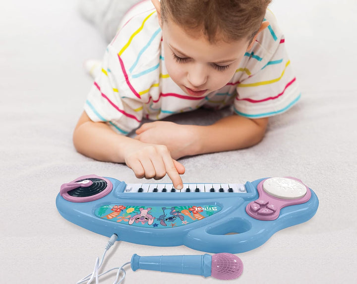 Lexibook, Disney Stitch, elektronisches Kinderklavier mit Lichteffekten, Blau Violett, K704D, Disney