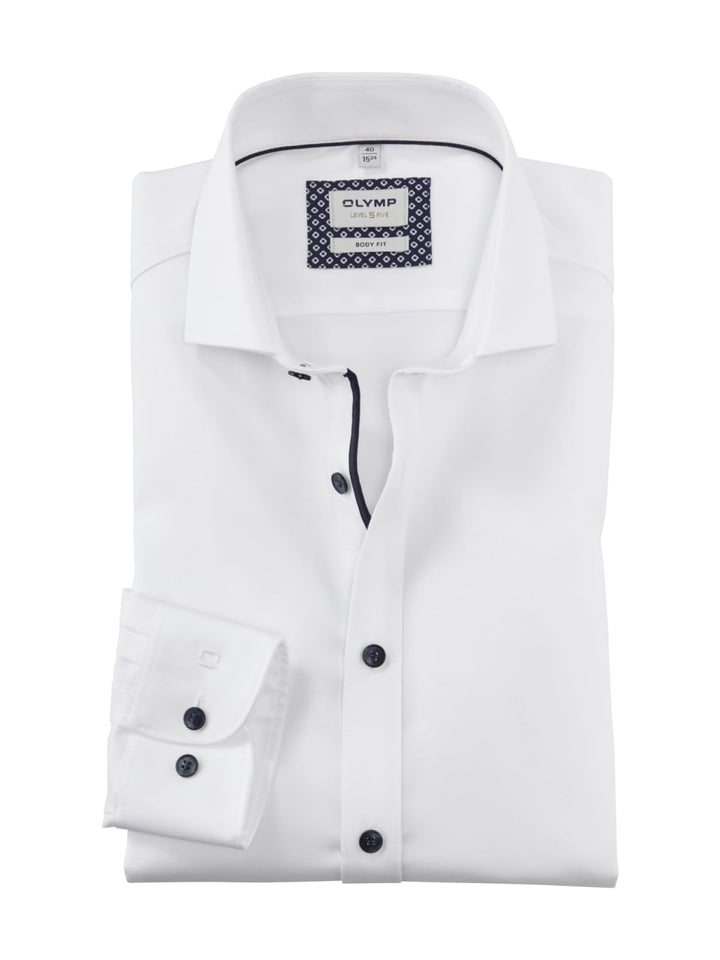 OLYMP Level Five Body fit Hemd Langarm Stretch Twill weiss 40 Weiss, 40 Weiss